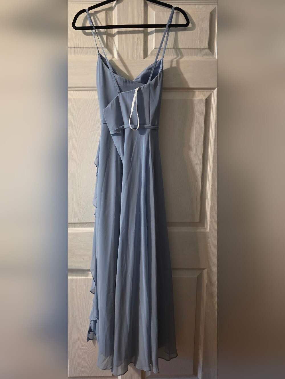 Azazie Sleeveless V-Neck Blue Ruffle Front Slit Maxi Dress Sz 6 - Picture 4 of 13